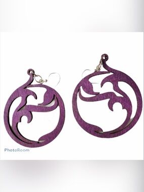 Green Tree Earrings Circle Art Purple Wood Lightweight
